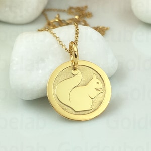 Real 14k Solid Gold Squirrel Necklace, Personalized Squirrel Pendant, Animal Lovers Gift, Charm Woodland Squirrel, Cute Squirrel Jewelry