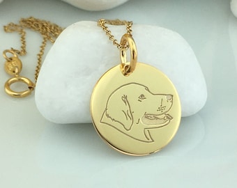 Real 14k Solid Gold Golden Retriever Necklace, Personalized Golden Retriever Pendant, Dog Coin Necklace, Dainty Pet Jewelry, Charm Gold Dog