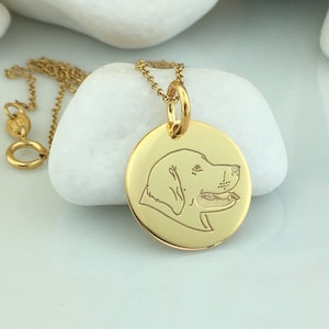 Real 14k Solid Gold Golden Retriever Necklace, Personalized Golden Retriever Pendant, Dog Coin Necklace, Dainty Pet Jewelry, Charm Gold Dog
