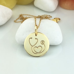 Real 14k Solid Gold Love Medicine Necklace, Personalized Heart Doctor Symbol Pendant, Dainty Stethoscope Jewelry, Gold Medical Student Gift