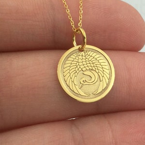 Real 14k Solid Gold Crane Necklace, Personalized Crane Pendant, Whooping Crane, Bird Charm Jewelry, Sandhill Crane, Animal Disc Pendant