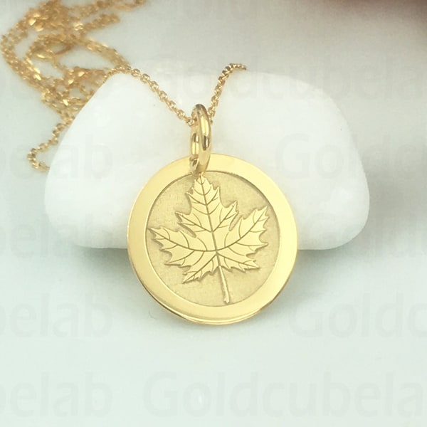 Real 14k Solid Gold Canada Maple Leaf Necklace, Personalized Canada Maple Leaf Pendant, Gold Canadian Coin Jewelry, Gold Canada Symbol Charm