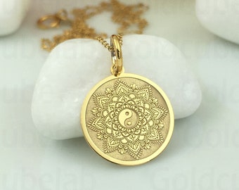 Real 14k Solid Gold Yin Yang Necklace, Personalized Yin Yang Pendant, Yin Yang Disc Charm, Layered Yin Yang Jewelry, Dainty Yin Yang Symbol