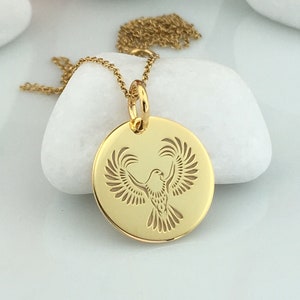 Real 14k Solid Gold Eagle Necklace, Personalized Gold Eagle Pendant, Charm Eagle Jewelry, 14k Bird Necklace, Dainty Hawk Gold Coin Necklace