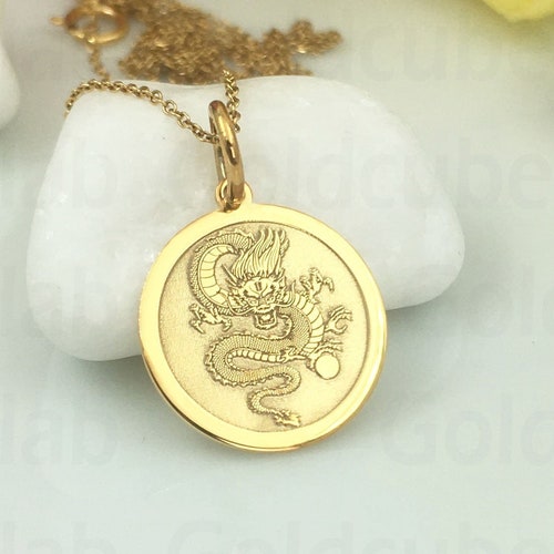 Dainty 14k Solid Gold Chinese Dragon Necklace Personalized Etsy
