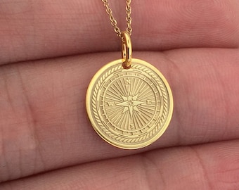 Real 14k Solid Gold Compass Necklace, Personalized Compass Pendant, Gold Compass Graduation Gift, Custom Compass Jewelry, Compass Charm