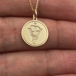 14K Real Gold Veterinarian Symbol Necklace, Personalized Veterinarian Pendant, Vet Gift, Id Animal Charm Jewelry, Veterinary Caduceus Gift