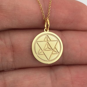 Real 14k Solid Gold Merkaba Necklace, Personalized Merkaba Meditation Pendant, Merkaba Power Symbol, Charm Solomon Kabbalah Amulet Jewelry