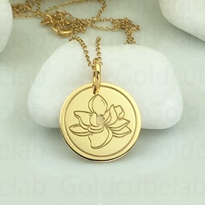 Real 14k Solid Gold Magnolia Flower Necklace, Personalized Magnolia Pendant, Dainty Magnolia Jewelry, Magnolia Charm Necklace, Birthday Gift