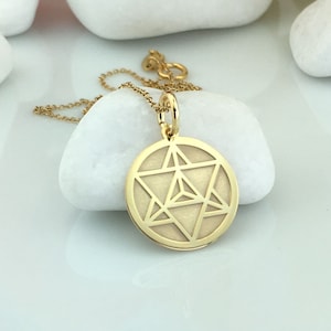 Real 14k Solid Gold Merkaba Star Necklace, Personalized Merkaba Pendant, Merkaba Star Jewelry, Charm Meditation Symbol, Merkaba Power Symbol