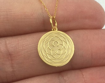 Real 14k Solid Gold Venus Necklace, Personalized Venus Pendant, Charm Venus Flower Necklace, Gold Flower of Life, Venus Flower Disc Jewelry