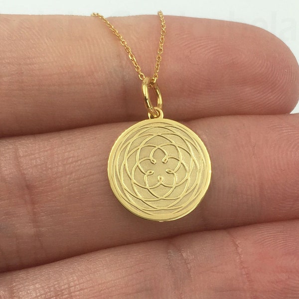 Real 14k Solid Gold Venus Necklace, Personalized Venus Pendant, Charm Venus Flower Necklace, Gold Flower of Life, Venus Flower Disc Jewelry