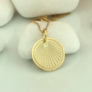 Real 14k Solid Gold Sunrise Pendant, Personalized Gold Sunrise Necklace, Gold Coin Sunset Necklace, Delicate Sunrise Jewelry, Charm Sunset