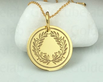 Real 14k Solid Gold Crown Laurel Wreath Necklace, Personalized Laurel Wreath Glory Symbol, Charm Laurel Wreath Jewelry, Ancient Greek Symbol