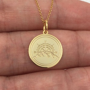Coordinates Compass Necklace, 14K Solid Gold Pendant, Location Charm, GPS Necklace, Traveler Pendant, Gold Coordiante Charm, Compass Pendant