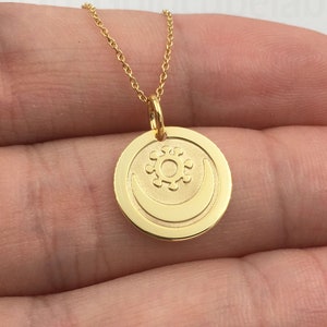 Real 14k Solid Gold Harmony Necklace, Personalized Harmony Pendant, Gold Sun and Moon Charm Disc, Dainty Sun and Moon Jewelry, Harmony Coin