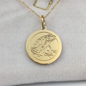Echte 14k Solid Gold Frosch Halskette, personalisierte Frosch Anhänger, Charm Frosch Schmuck, zierliche Poison Dart Frosch, Tier Liebhaber Geschenk, Gold Frosch Disc