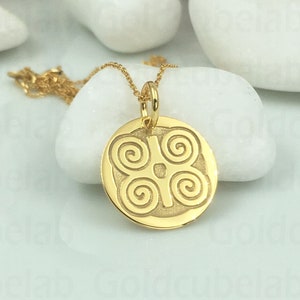 Real 14k Solid Gold Dwemminnen Necklace, Personalized Dwemminnen Pendant, Akofena Adinkra Symbol, Strength & Humility Symbol, Ghana Jewelry