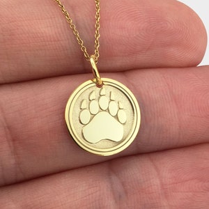 Real 14k Solid Gold Bear Paw Print Necklace, Personalized Bear Paw Pendant, Animal Paw Jewelry, Bear Paw Print Charm, Dainty Paw Print Disc