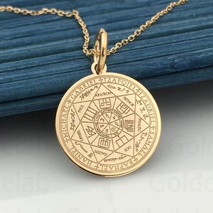 14k Massivgold Siegel der sieben Erzengel, personalisierter Schutzschmuck, zierliche okkulte Halskette, Geschenk für sie, 7 Erzengel Anhänger