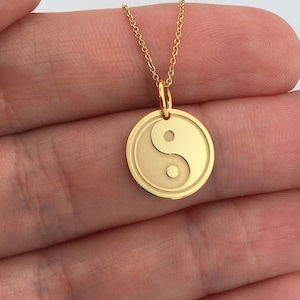 Real 14k Solid Gold Yin Yang Necklace, Personalized Yin Yang Pendant, Yin Yang Charm, Layered Necklace, Religious Jewelry, Dainty Yin Yang