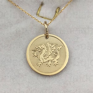 Real 14k Solid Gold Dragon Necklace, Personalized Dragon Pendant, Chinese Dragon Charm Jewelry, Symbol Of Strength, Mythology Disc Necklace
