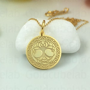 Real 14k Solid Gold Yggdrasil Necklace, Personalized Tree Of Life Pendant, Yggdrasil Nordic Charm, Celtic Tree Of Life, Pagan Viking Symbol