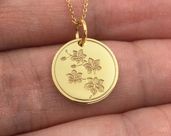 14K Solid Gold Orchid Pendant, Personalized Orchid Flower Necklace, Aquarius Birth Flower, Symbol Of Beauty, Custom Bridesmaids Jewelry Gift