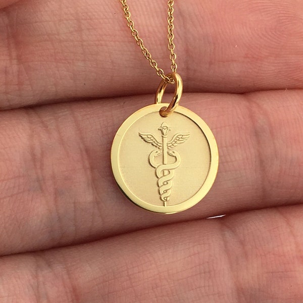 14K Real Gold Medic Disc Pendant, Medical Alert Necklace, Doctor Necklace, Emergency Contact Charm, Allergy Information Pendant, Medic Grad