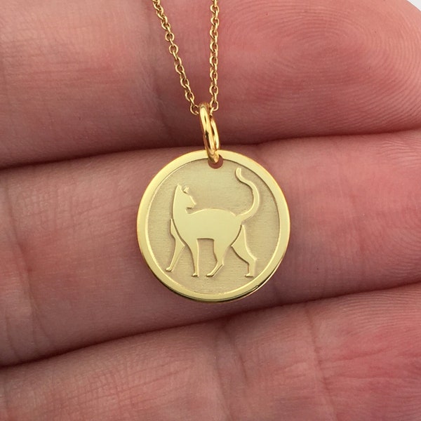 Real 14k Solid Gold Cat Necklace, Personalized Cat Pendant, Dainty Cat Jewelry, Gold Animal Pendant, Feline Necklace, Cat Lover Pendant