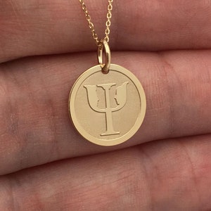 Real 14k Solid Gold Psychology Necklace, Personalized PSI Symbol Pendant, Dainty Greek Letter Psi Jewelry, Psychologist Psychiatrist Gift