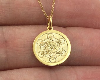 Véritable collier Metatron en or massif 14k, pendentif Metatron Cube personnalisé, bijoux de géométrie sacrée, collier de méditation, pendentif de protection