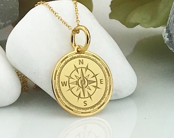 Real 14k Solid Gold Compass Necklace, Personalized Gold Compass Pendant, Delicate Compass Charm, Compass Jewelry, Compass Gift