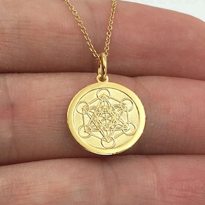 Real 14k Solid Gold Metatron Necklace, Personalized Metatron Cube Pendant, Sacred Geometry Jewelry, Meditation Necklace, Protection Pendant