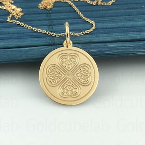 Real 14K Solid Gold Celtic Four Leaf Clover Pendant, Personalized Four Leaf Clover Necklace, Lucky Clover Charm Jewelry, Celtic Knot Symbol