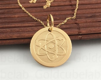 Real 14k Solid Gold Atom Necklace, Personalized Atom Pendant, Physics Necklace, Science Gift Pendant, Chemistry Necklace, School Pendant