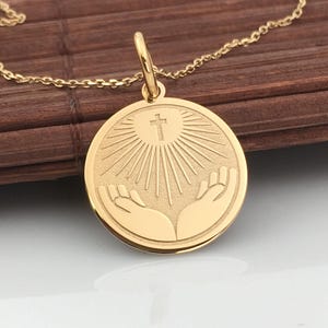 14k Solid Gold betende Hände Halskette, personalisierte betende Hände Anhänger, zierliche Gold betende Hände Geschenk, betende Hände Charme Schmuck