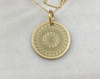 14k Gold Mandala Pendant, Boho Round Necklace, Handmade Spiritual Charm, Birthday Gift, Layered Mandala Jewelry, Unique Gift For Him Or Her