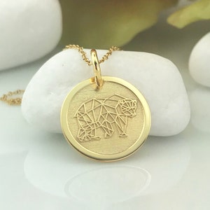 Real 14k Solid Gold Origami Mama Bear Necklace, Personalized Bear Pendant, Dainty Polar Bear Jewelry, Charm Animal Necklace, Mama Bear Gift