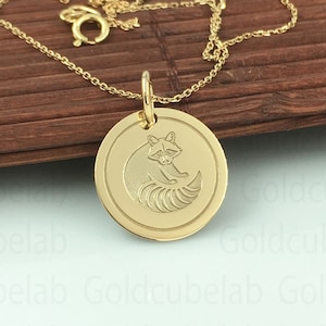 Real 14K Solid Gold Raccoon Pendant, Personalized Raccoon Necklace, Cute Raccoon Charm Jewelry, Layered Wild Animal Disc, Animal Lovers Gift