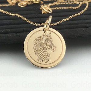 Real 14k Solid Gold Zebra Necklace, Personalized Horse Pendant, Animal Charm Jewellery, Animal Lover Gift, Dainty Zoo Animal Pendant Disc
