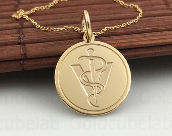 14k Solid Gold Veterinarian Symbol Necklace, Personalized Veterinarian Symbol Pendant, Id Animal Pendant,Veterinarian Gift Necklace,Vet Gift