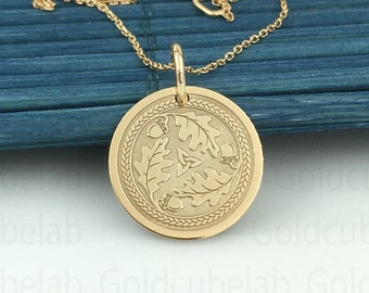 Real 14k Solid Gold Oak Tree Pendant, Personalized Oak Tree Necklace, Layered Acorn Necklace On Branch, Acorn And Oak Leaf Charm Jewelry