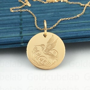 Echte 14k massief gouden kolibrieketting, gepersonaliseerde kolibriehanger, gouden sierlijke kolibrieketting, minimalistische gouden vogelsieraden