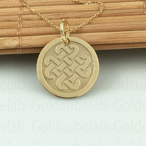 Real 14k Solid Gold Celtic Knot Love Necklace, Personalized Celtic Love Knot Pendant, Celtic Saint Patrick, Charm Irish Symbol Pendant