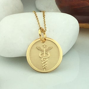 14K Real Gold Medic Disc Pendant, Medical Alert Necklace, Doctor Necklace, Emergency Contact Charm, Allergy Information Pendant, Medic Grad