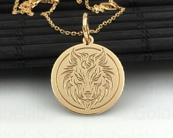 Colar com pingente de lobo em ouro maciço 14k, personalizado, delicado, joia com tema de lobo, amuleto da vida selvagem, colar de ouro com animal, presente para amantes de lobos