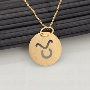 Real 14k Solid Gold Taurus Zodiac Necklace, Personalized Brushed Finish Pendant, Gold Taurus Zodiac Pendant, Minimalist Taurus Zodiac Charm