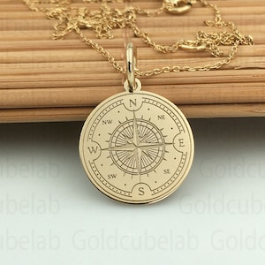 Real 14k Solid Gold Compass Necklace, Navigation Compass, Personalized Compass, Traveler Gift, Compass Charm, Compass Jewelry, Compass Gift