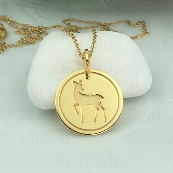 Real 14k Solid Gold Deer Necklace, Personalized Deer Pendant, Dainty Deer Lover Jewelry, Deer Charm Pendant, Animal Necklace, Custom Deer